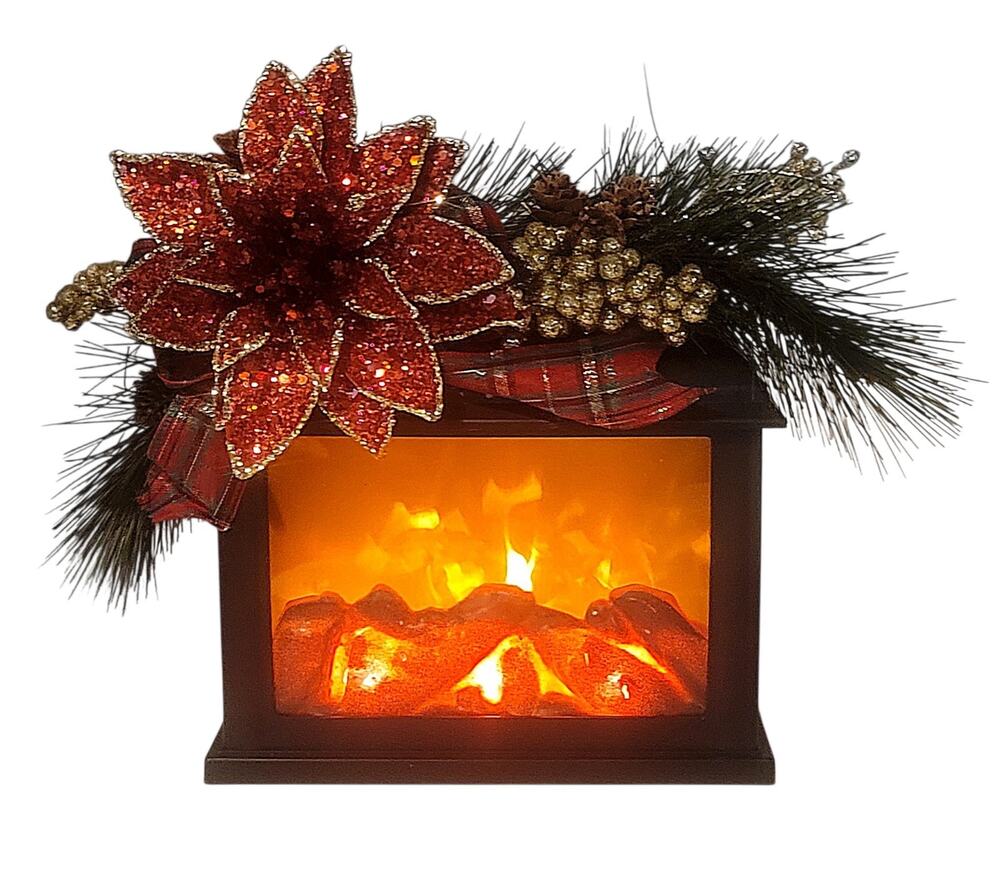 Tabletop Light Up Fireplace Flame Effect Christmas Decor Battery Operated 10.5"